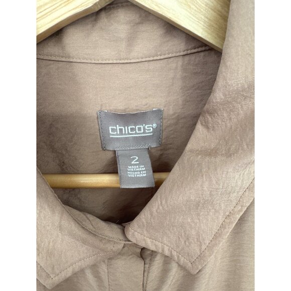 Chicos 2 Button-Down Collared Shirt top Womens Size large crinkle - Picture 2 of 5